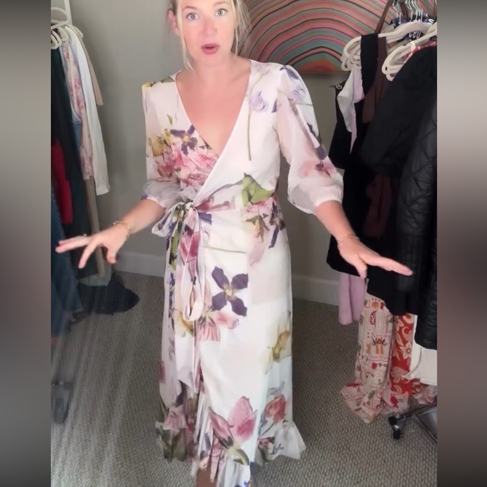GANNI Tilden Mesh Floral Wrap Dress Sz 36 / 4 - Picture 6 of 8